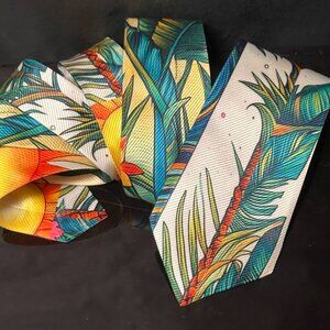 Abstract Floral Menswear Necktie Aloha Neckwear Resort Gift Tropical Teal Tie